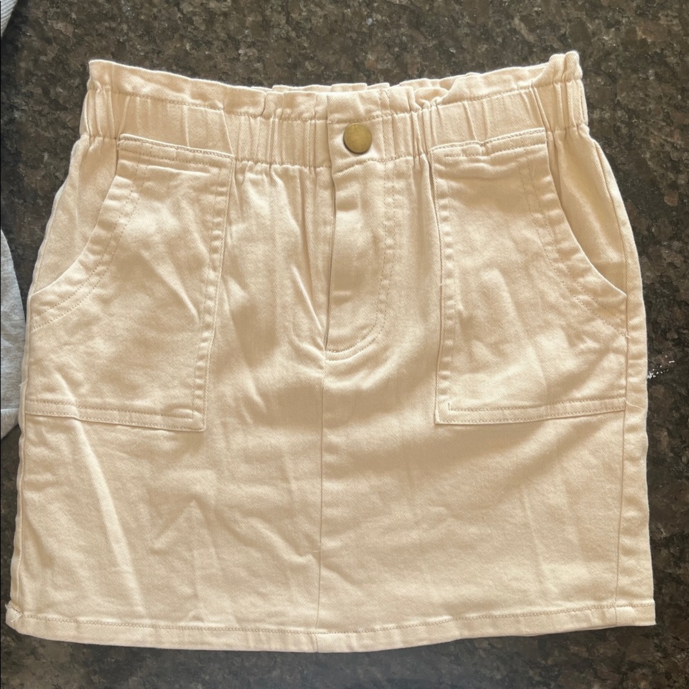 Girls Cream Mini Skirt with Pockets